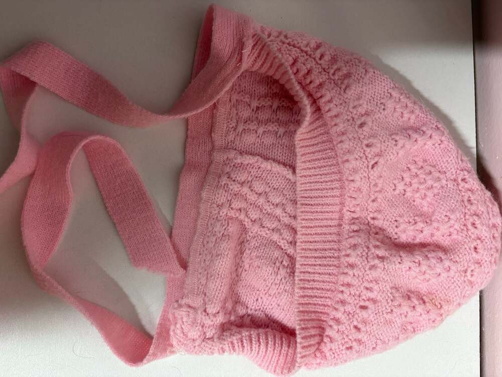 Bella Bliss Baby Pink Pointelle Knit Bonnet with Ties